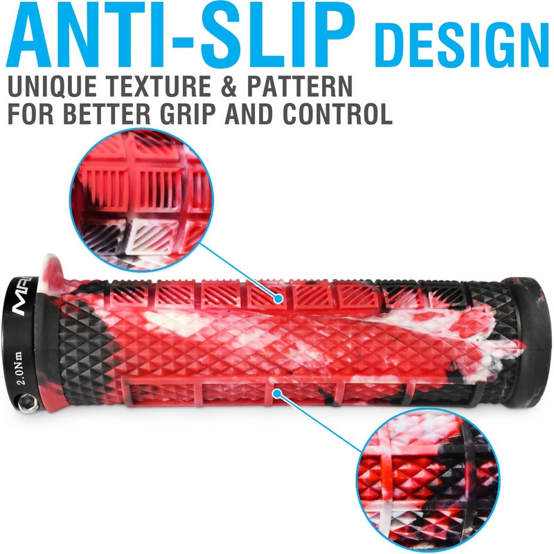 Marque Grapple Mountain Bike Handlebar Grips â€“ Single Lock-On Ring MTB and BMX Bicycle Handle Bar with Non-Slip Grip (Wild FIre Red) - Image 2